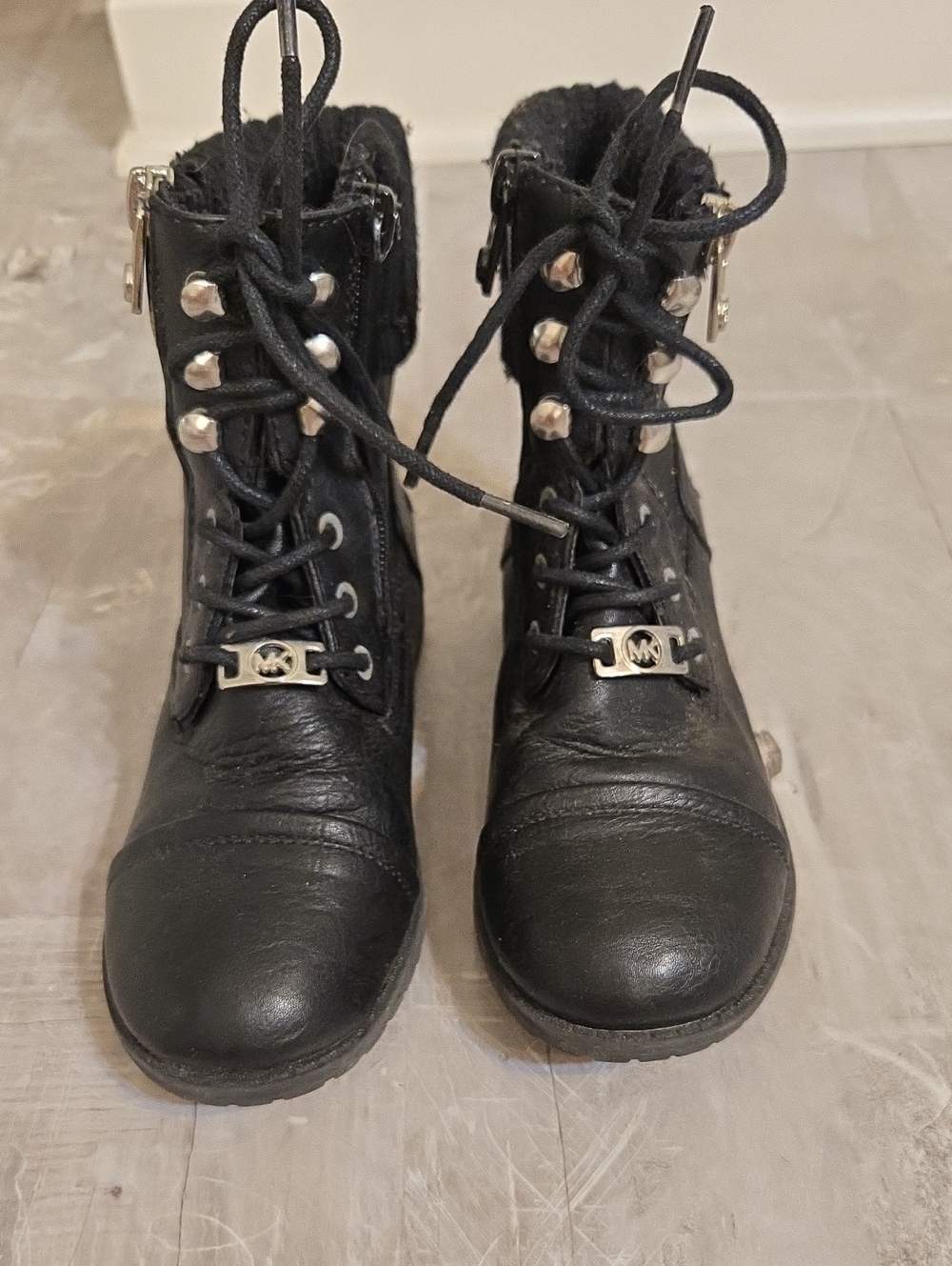 Michael Kors Black Lace-Up Leather Combat Ankle Boots with MK Hardware
